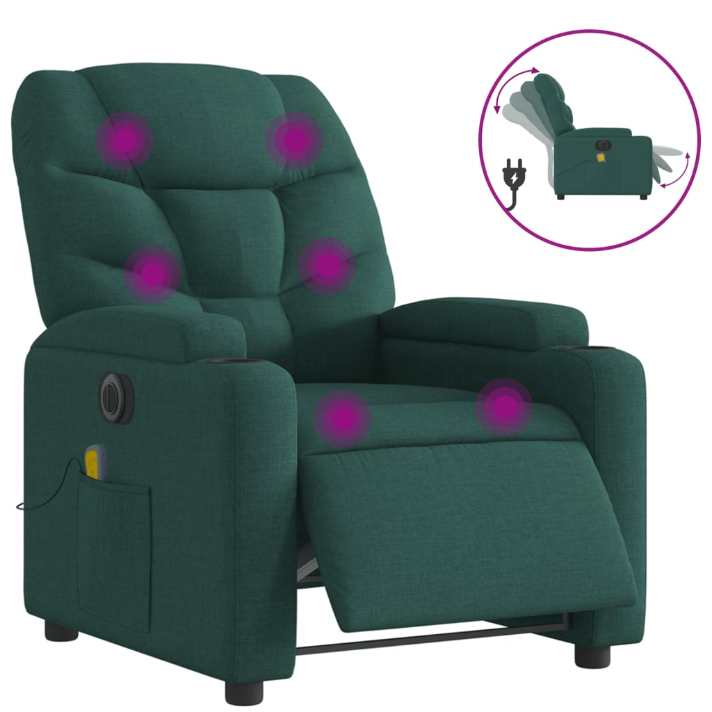 Fauteuil de massage inclinable électrique Vert foncé Tissu Fauteuils vidaXL