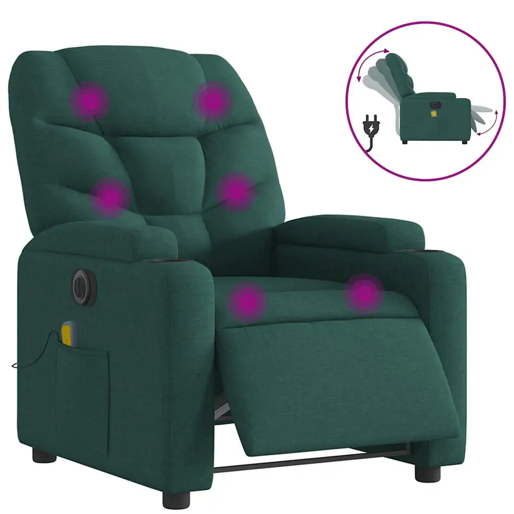 Fauteuil de massage inclinable électrique Vert foncé Tissu - XIOS