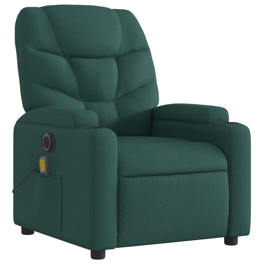 Fauteuil de massage inclinable électrique Vert foncé Tissu Fauteuils vidaXL