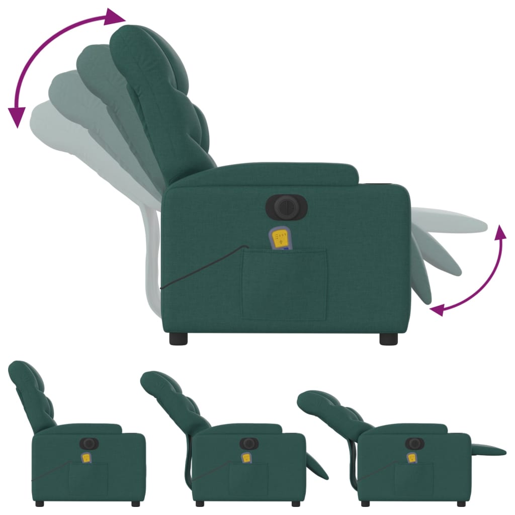 Fauteuil de massage inclinable électrique Vert foncé Tissu Fauteuils vidaXL