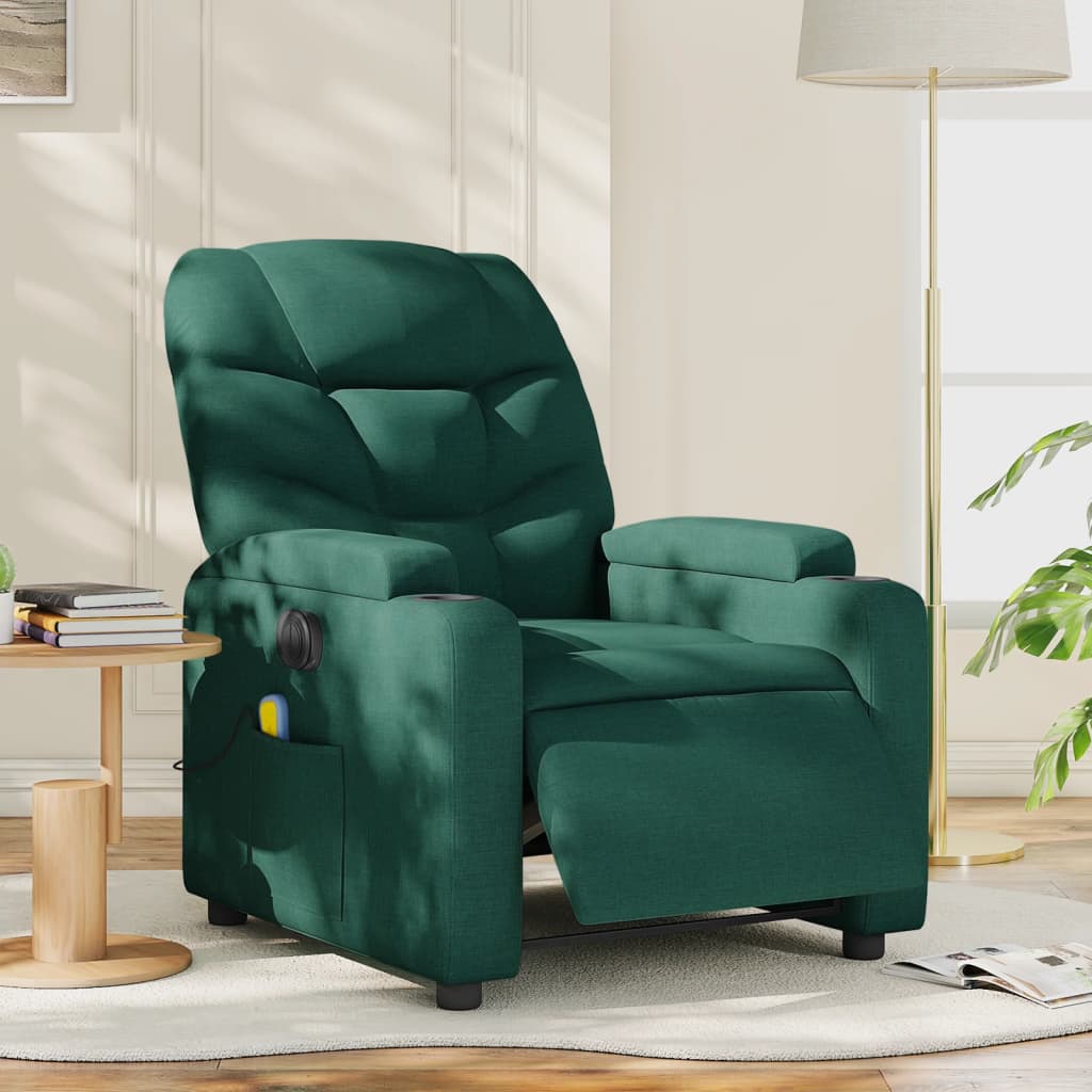 Fauteuil de massage inclinable électrique Vert foncé Tissu Fauteuils vidaXL