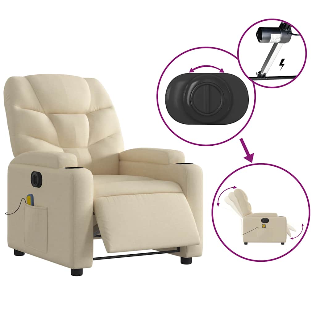 Fauteuil inclinable de massage électrique crème tissu - XIOS