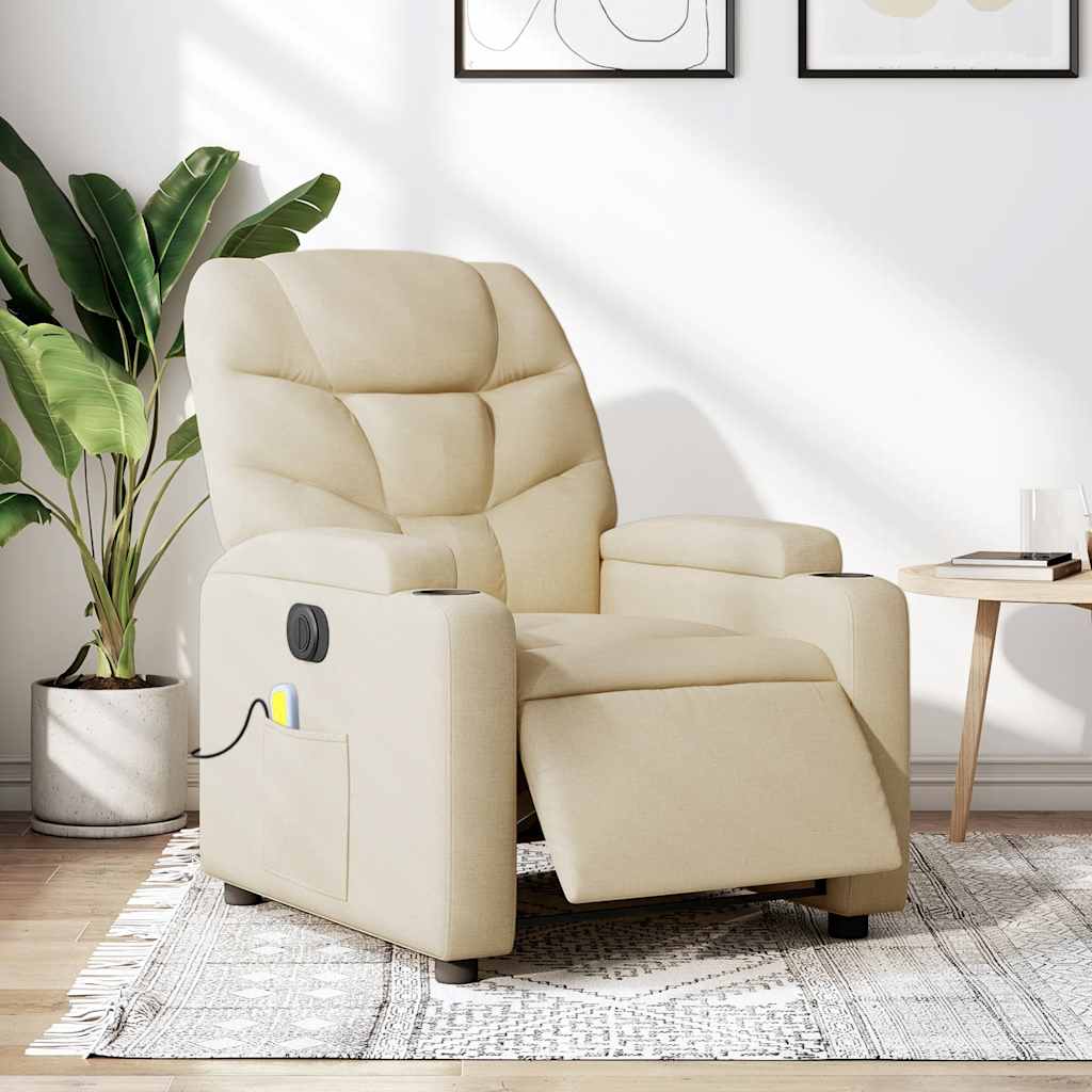 Fauteuil inclinable de massage électrique crème tissu - XIOS