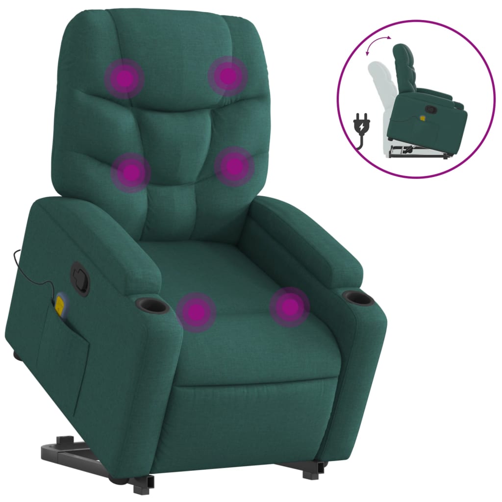 Fauteuil inclinable de massage Vert foncé Tissu Fauteuils vidaXL