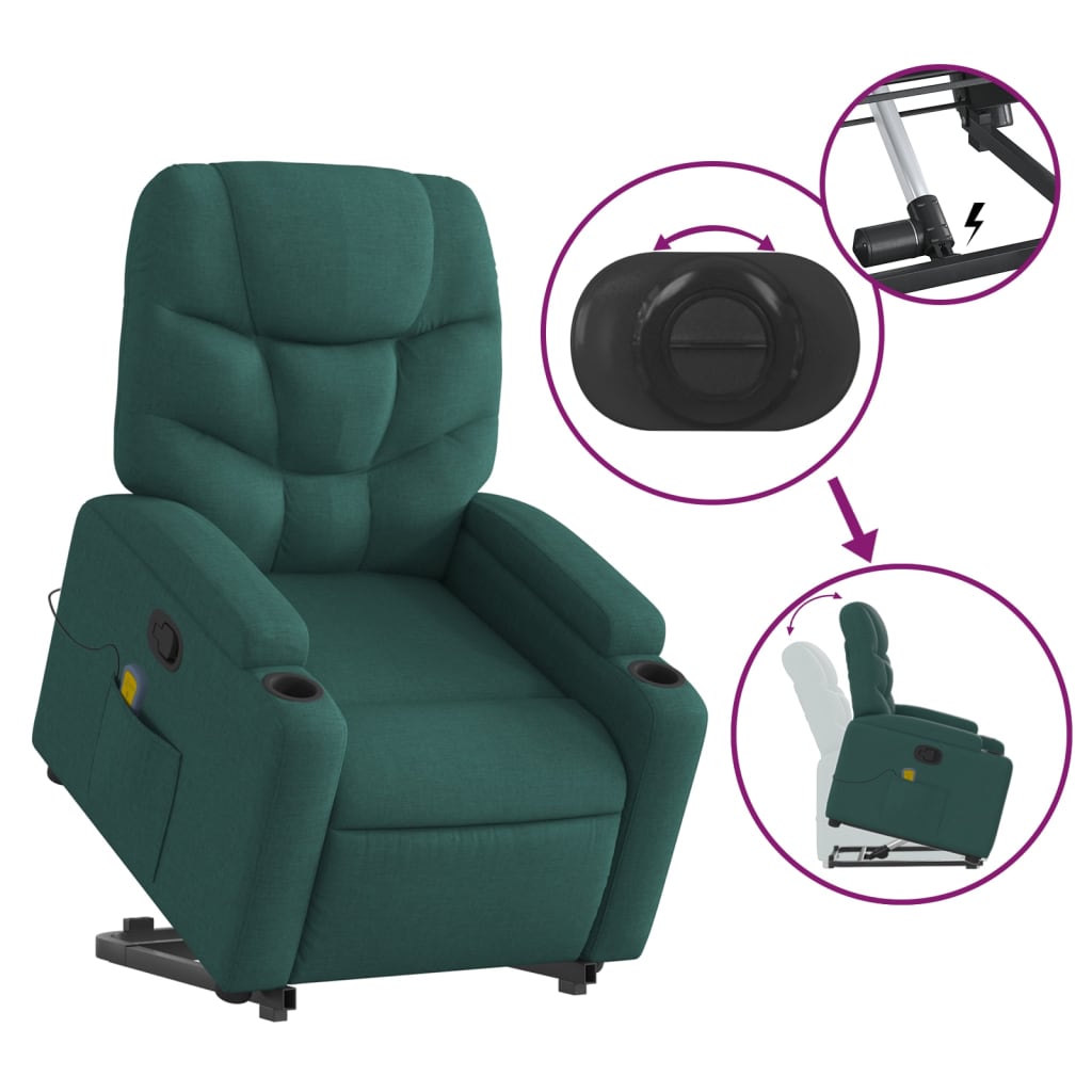Fauteuil inclinable de massage Vert foncé Tissu Fauteuils vidaXL