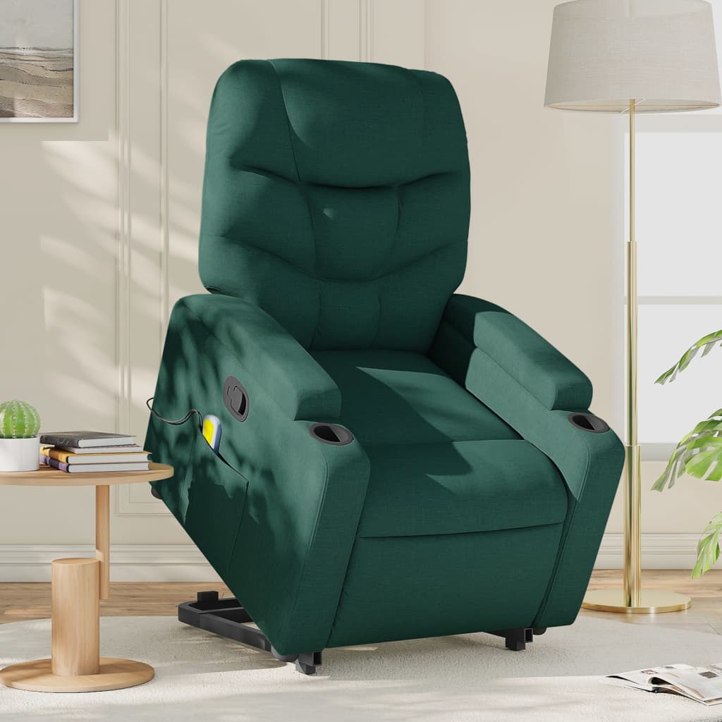 Fauteuil inclinable de massage Vert foncé Tissu Fauteuils vidaXL