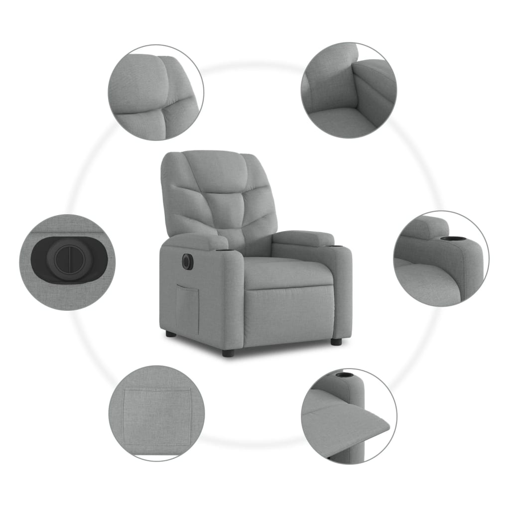 Fauteuil inclinable électrique gris clair tissu - XIOS