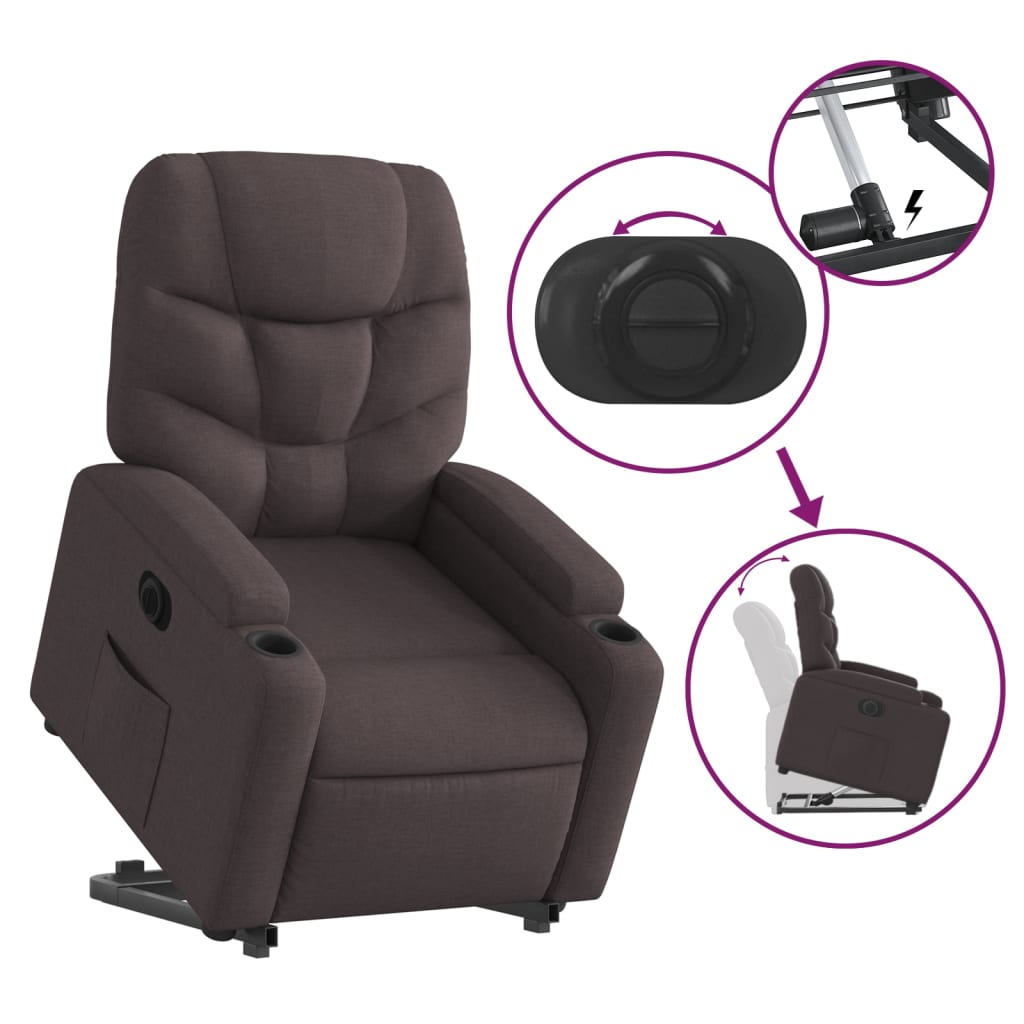 Fauteuil inclinable électrique marron foncé tissu - XIOS