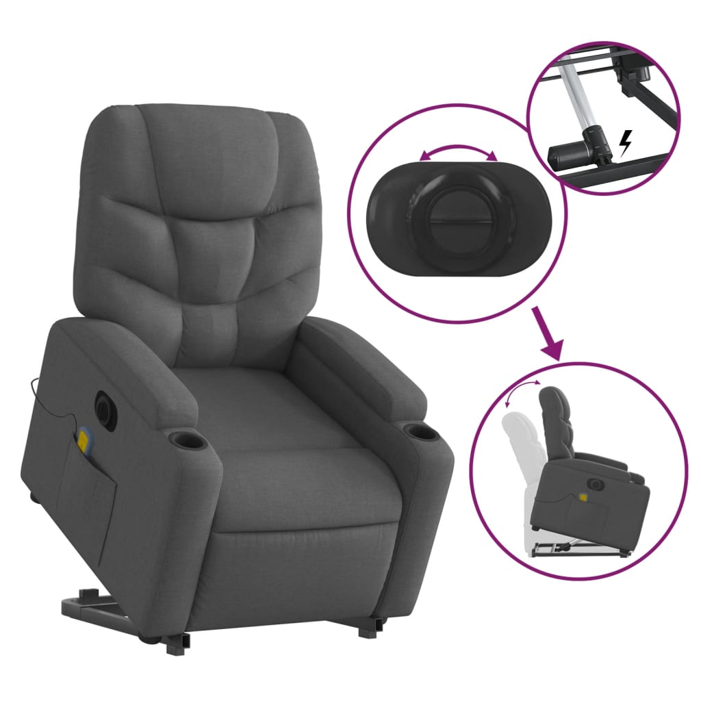 Fauteuil inclinable de massage électrique Gris foncé Tissu - XIOS