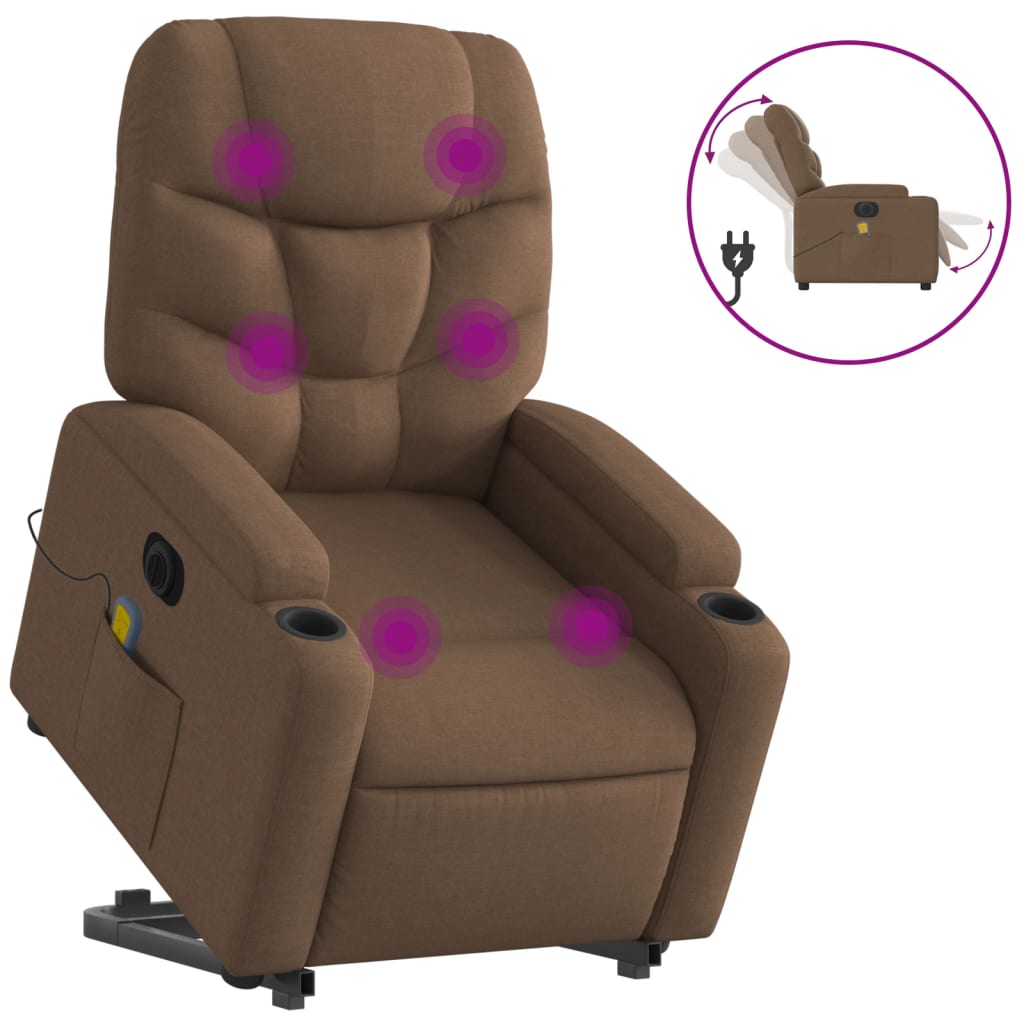 Fauteuil inclinable de massage électrique Marron Tissu Fauteuils vidaXL