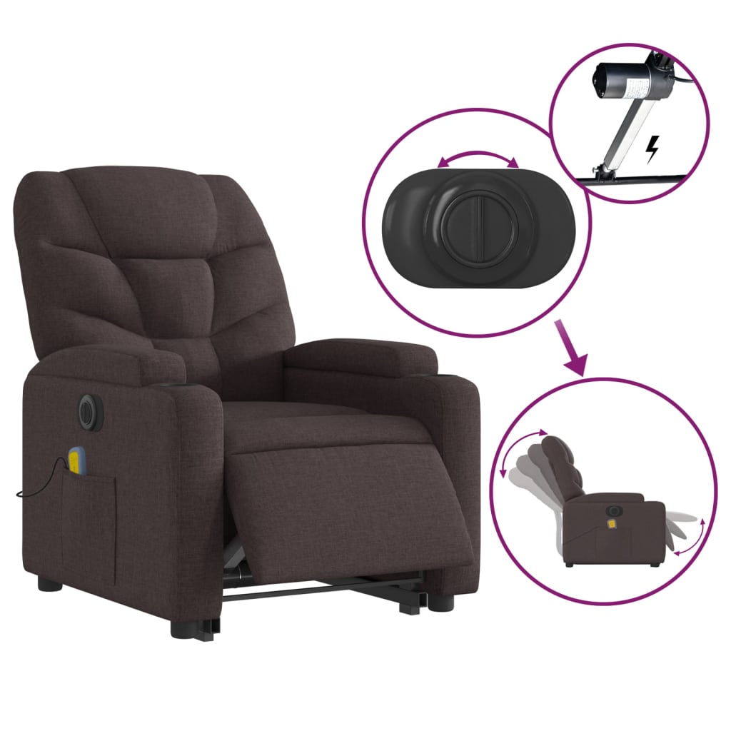 Fauteuil inclinable de massage électrique Marron foncé Tissu - XIOS