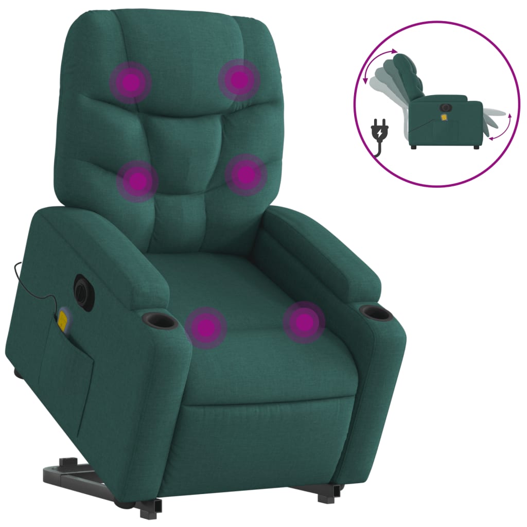 Fauteuil inclinable de massage électrique Vert foncé Tissu Fauteuils vidaXL