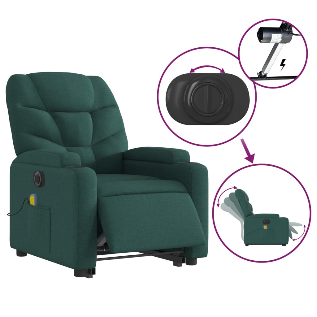 Fauteuil inclinable de massage électrique Vert foncé Tissu Fauteuils vidaXL