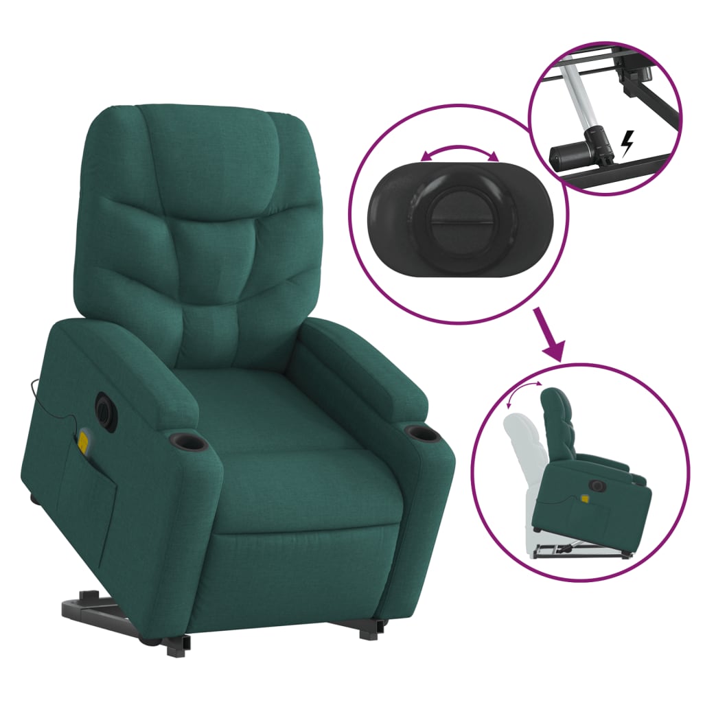 Fauteuil inclinable de massage électrique Vert foncé Tissu Fauteuils vidaXL