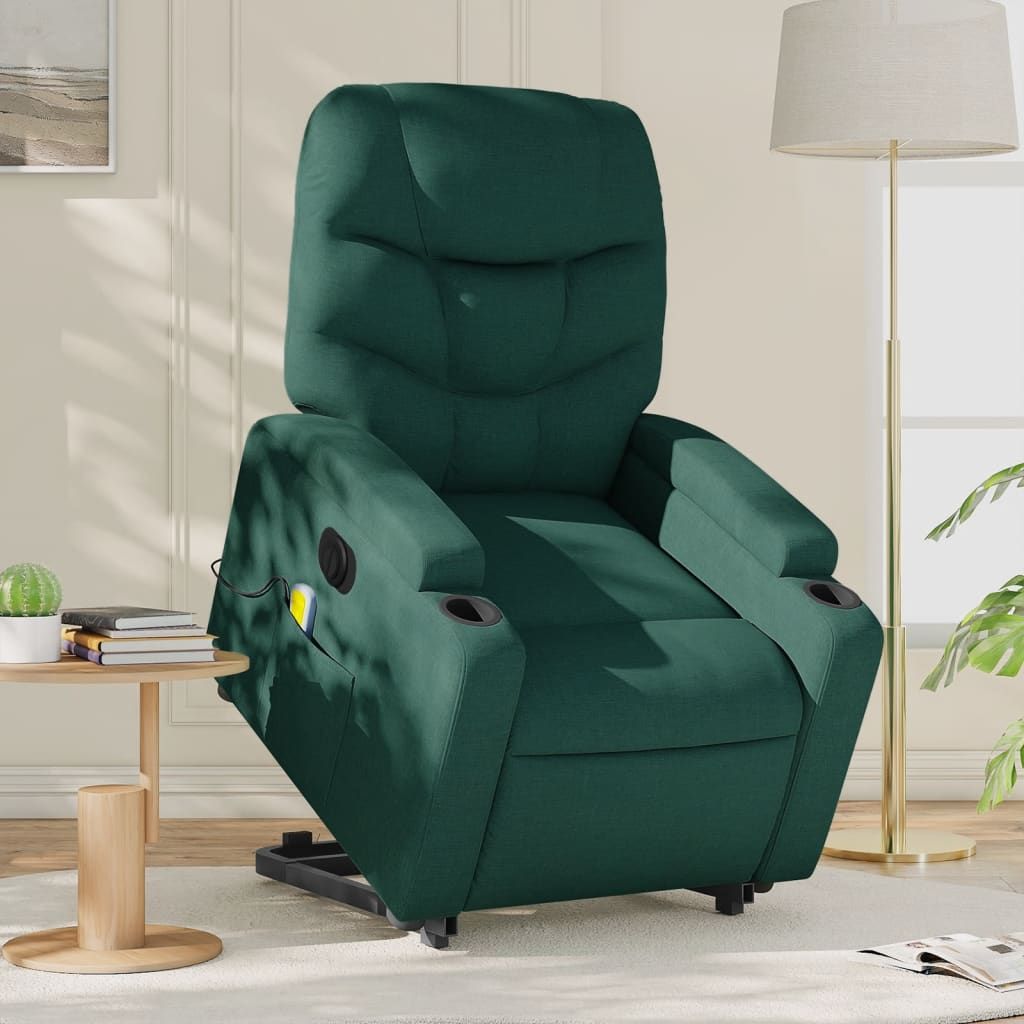 Fauteuil inclinable de massage électrique Vert foncé Tissu Fauteuils vidaXL