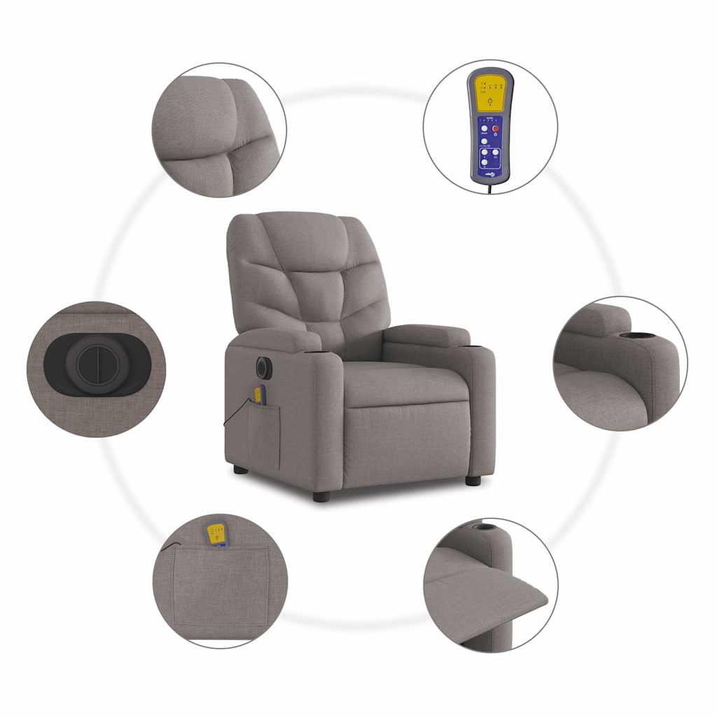 Fauteuil inclinable de massage électrique Taupe Tissu - XIOS