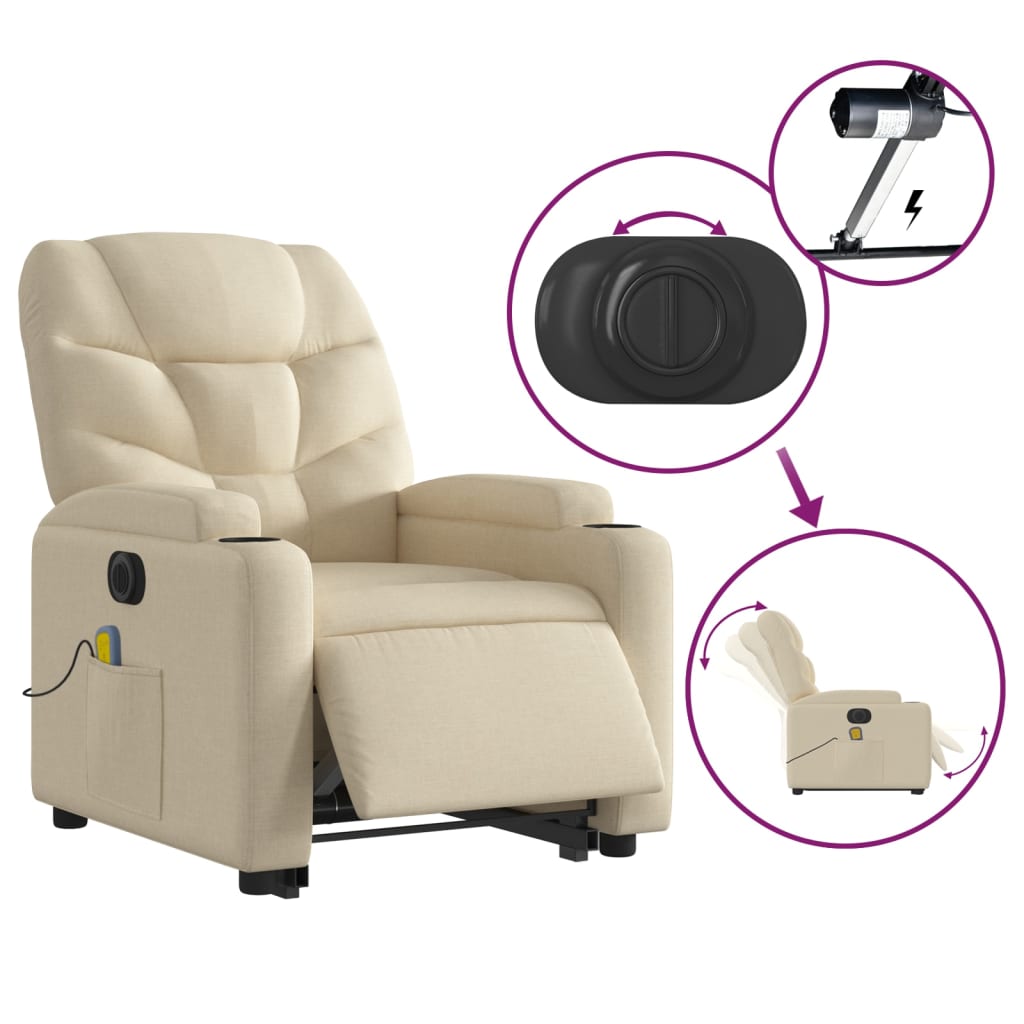 Fauteuil inclinable de massage électrique Crème Tissu - XIOS