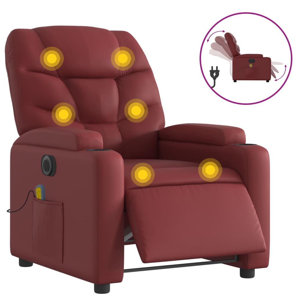 Fauteuil de massage inclinable électrique rouge bordeaux - XIOS