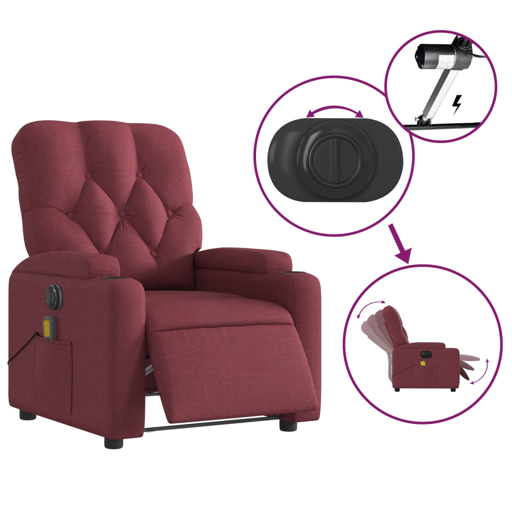 Fauteuil de massage inclinable électrique Rouge bordeaux Tissu - XIOS
