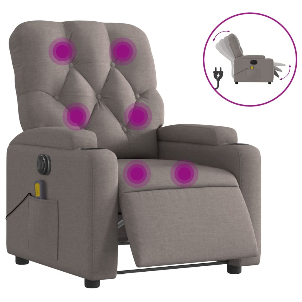 Fauteuil de massage inclinable électrique Taupe Tissu Fauteuils vidaXL   