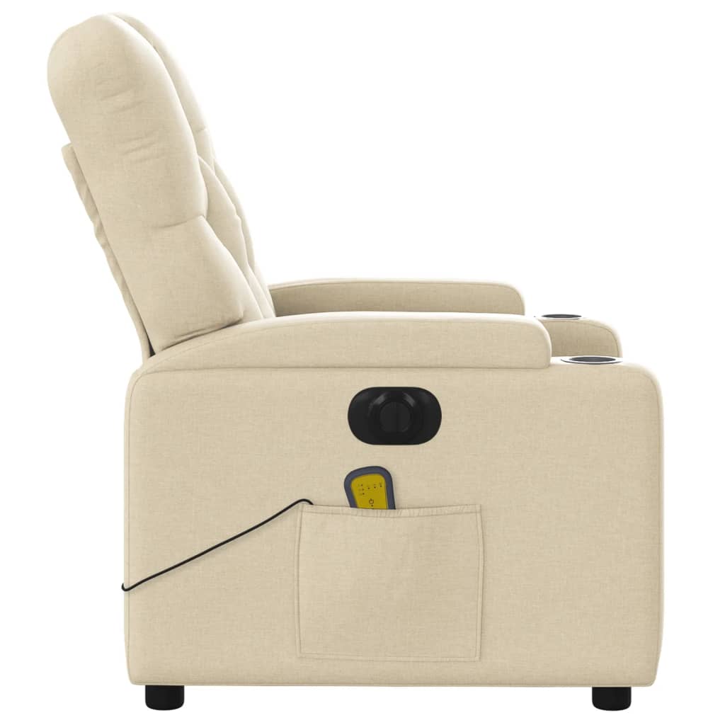 Fauteuil inclinable de massage électrique crème tissu