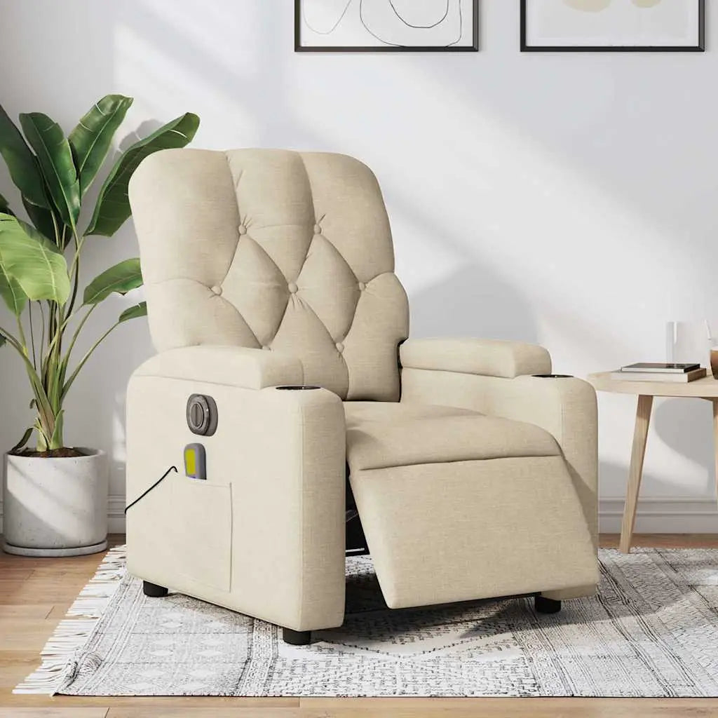 Fauteuil inclinable de massage électrique crème tissu - XIOS
