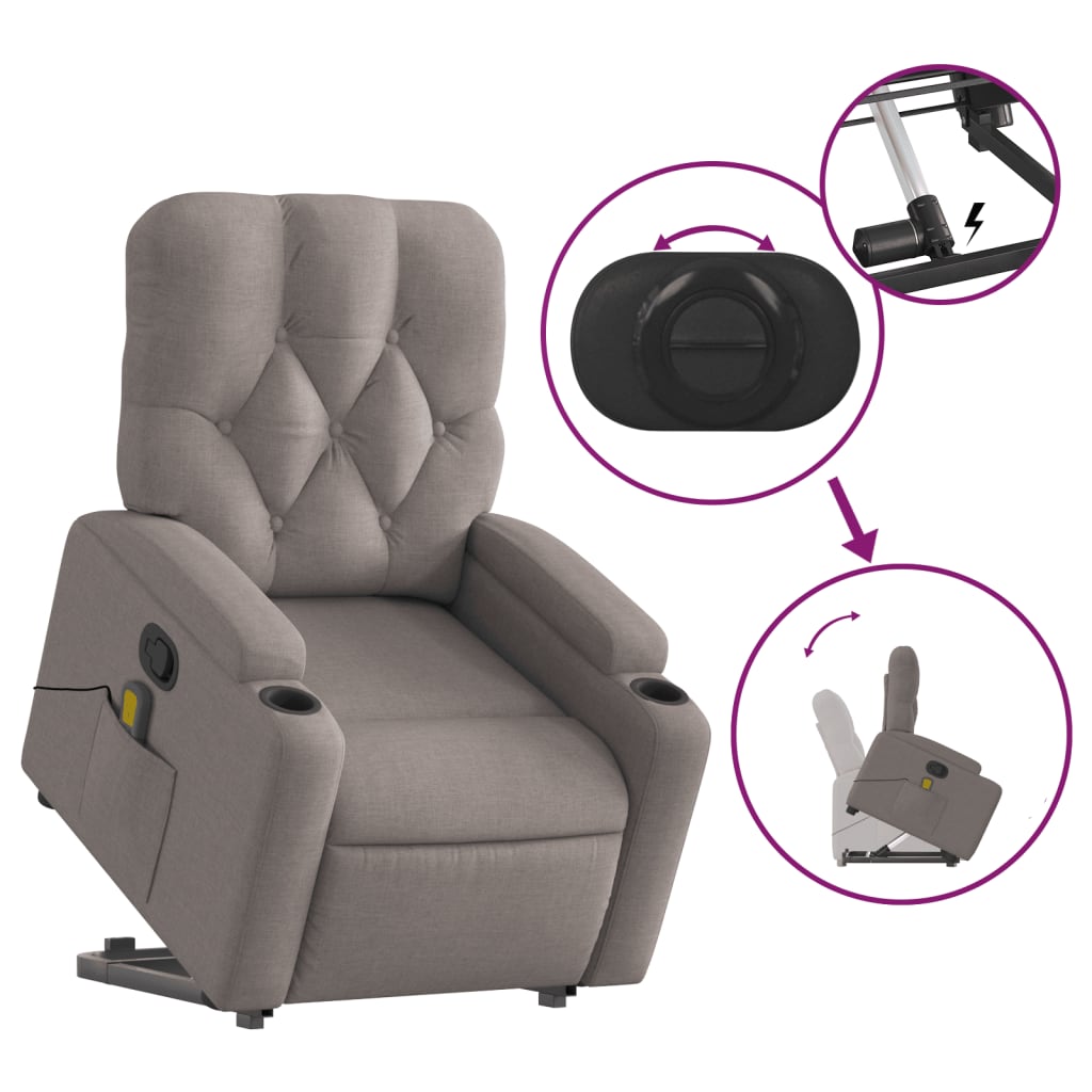 Fauteuil inclinable de massage Taupe Tissu Fauteuils vidaXL   