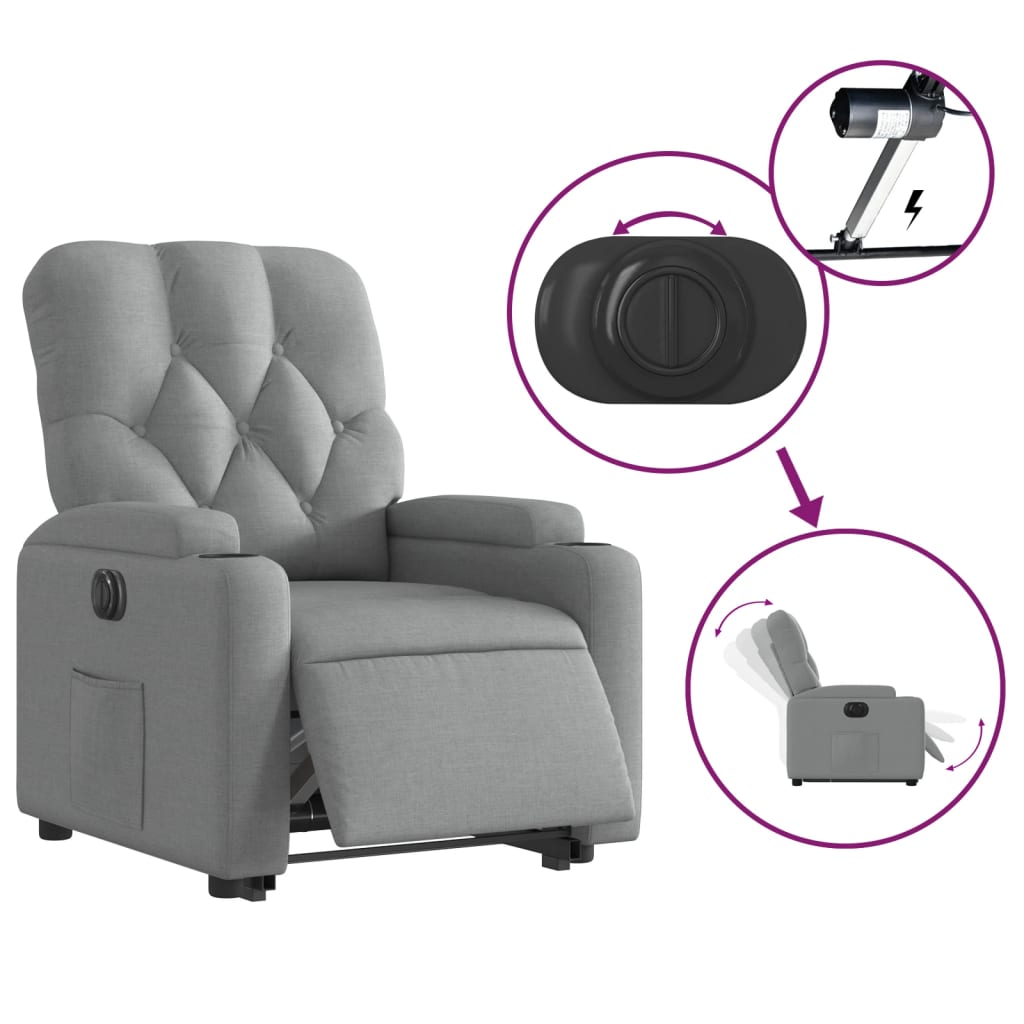 Fauteuil inclinable électrique gris clair tissu - XIOS