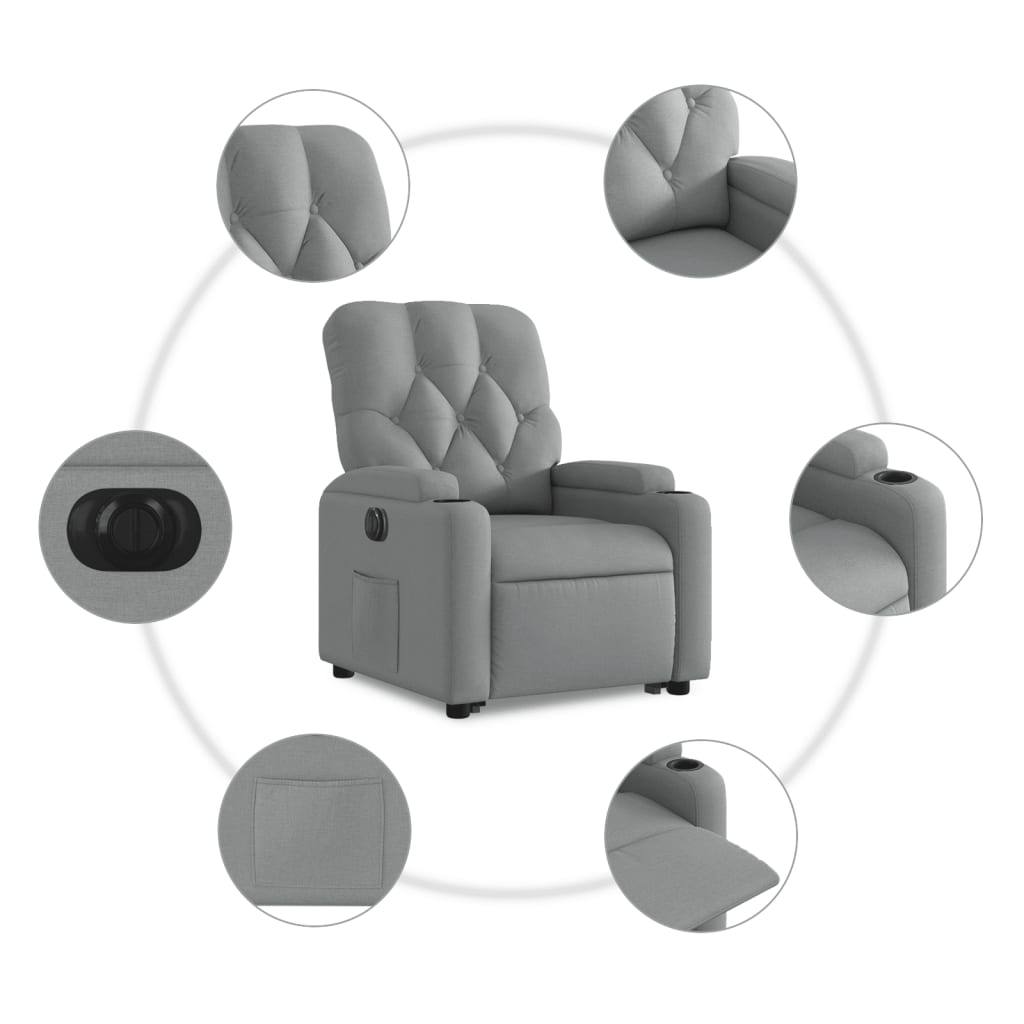 Fauteuil inclinable électrique gris clair tissu - XIOS