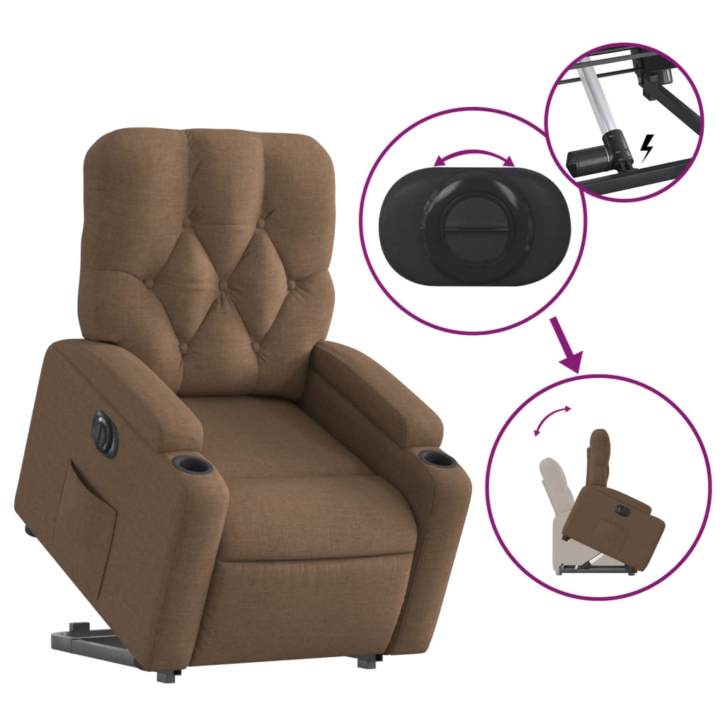 Fauteuil inclinable électrique marron tissu