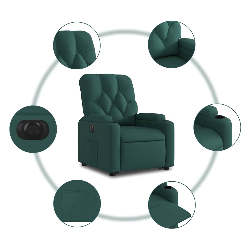 Fauteuil inclinable électrique vert foncé tissu - XIOS
