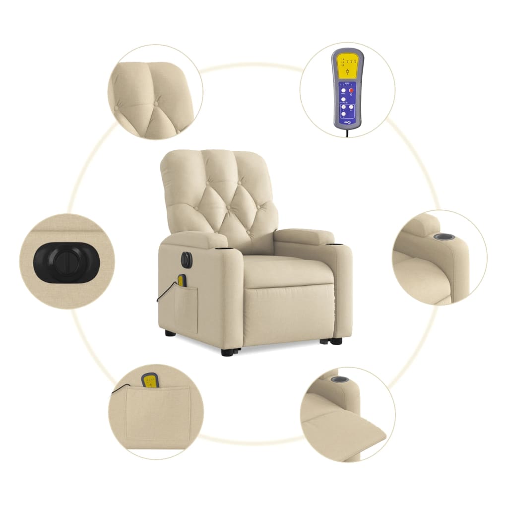 Fauteuil inclinable de massage électrique Crème Tissu - XIOS
