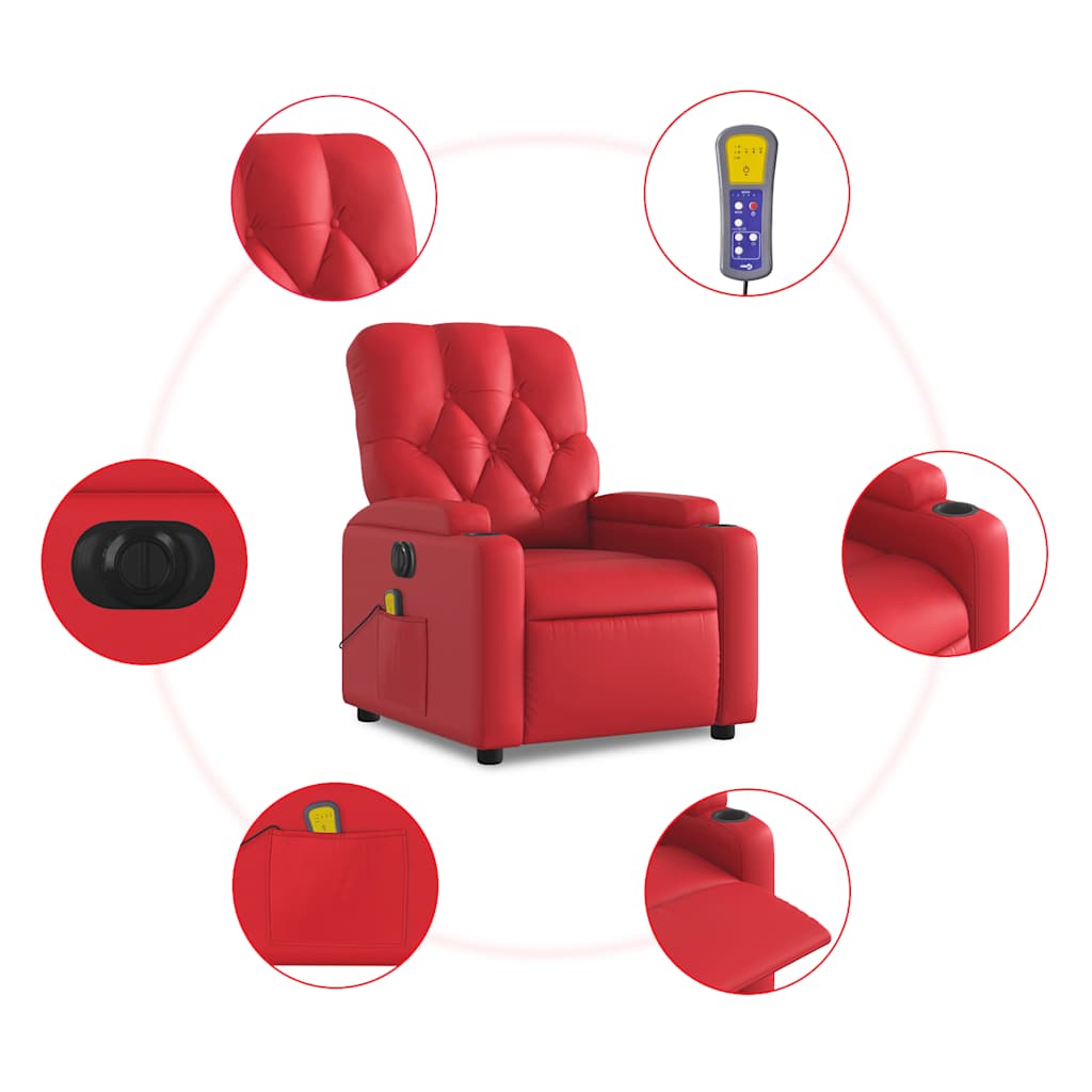 Fauteuil de massage inclinable électrique rouge similicuir - XIOS