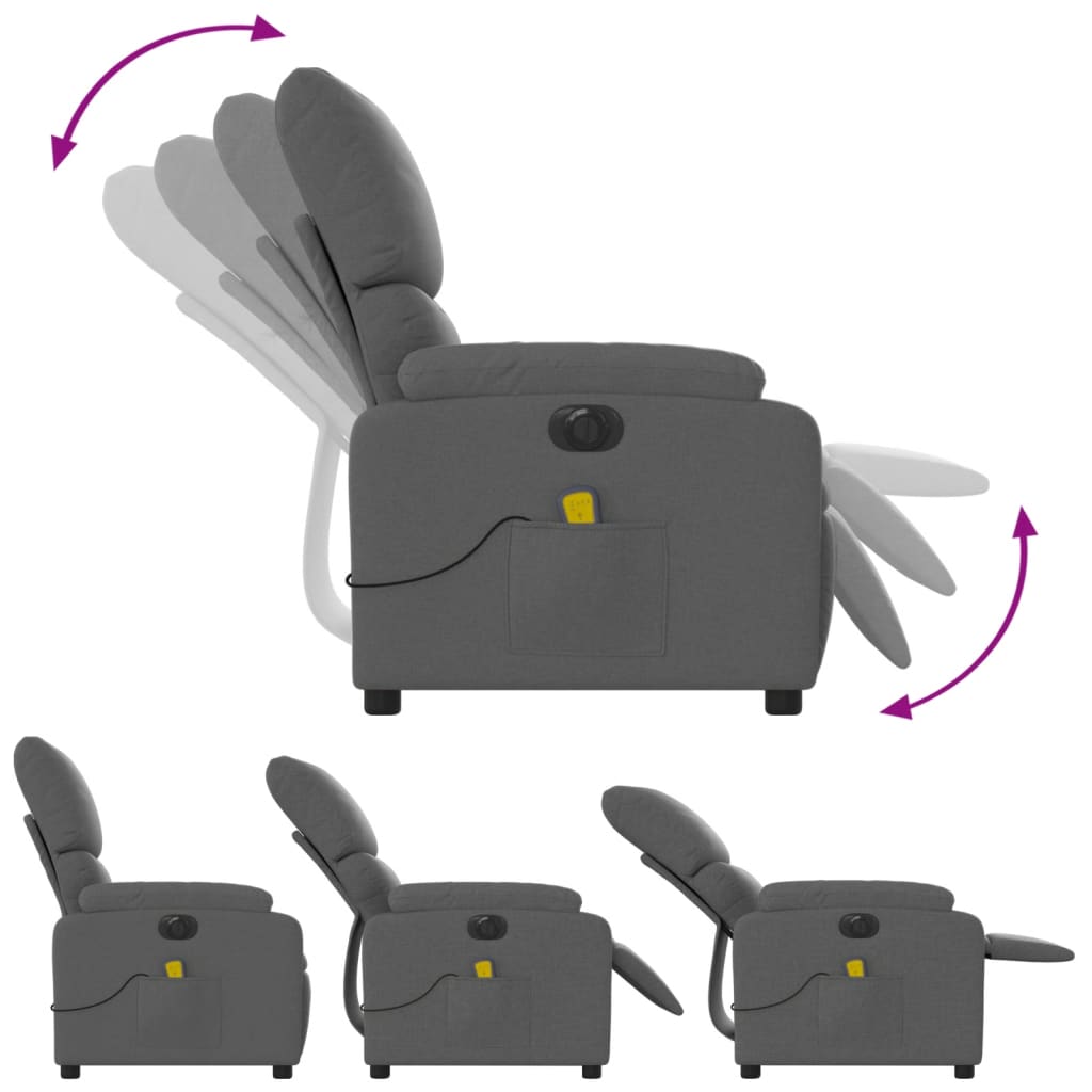 Fauteuil inclinable de massage électrique gris foncé tissu - XIOS