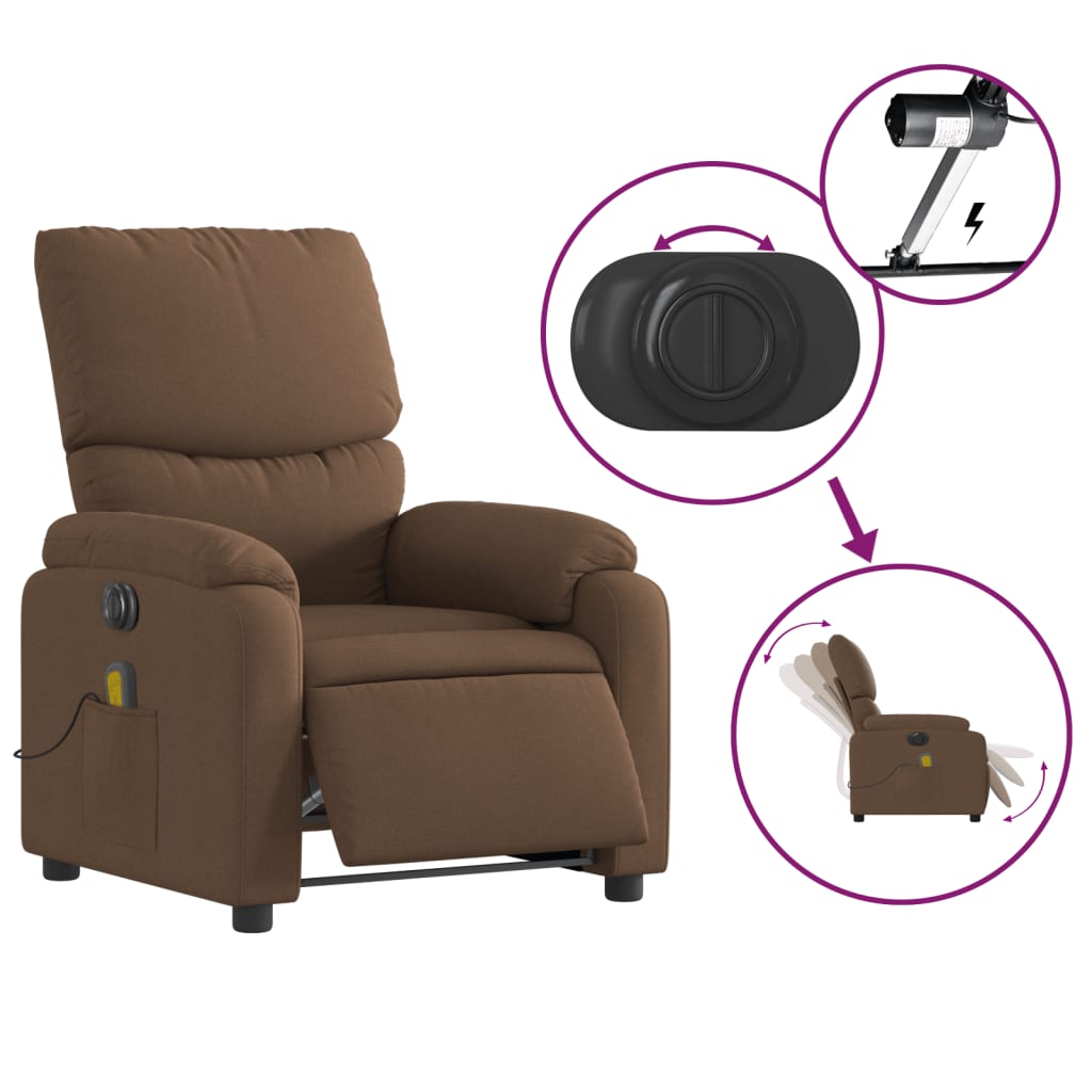 Fauteuil inclinable de massage électrique marron tissu - XIOS