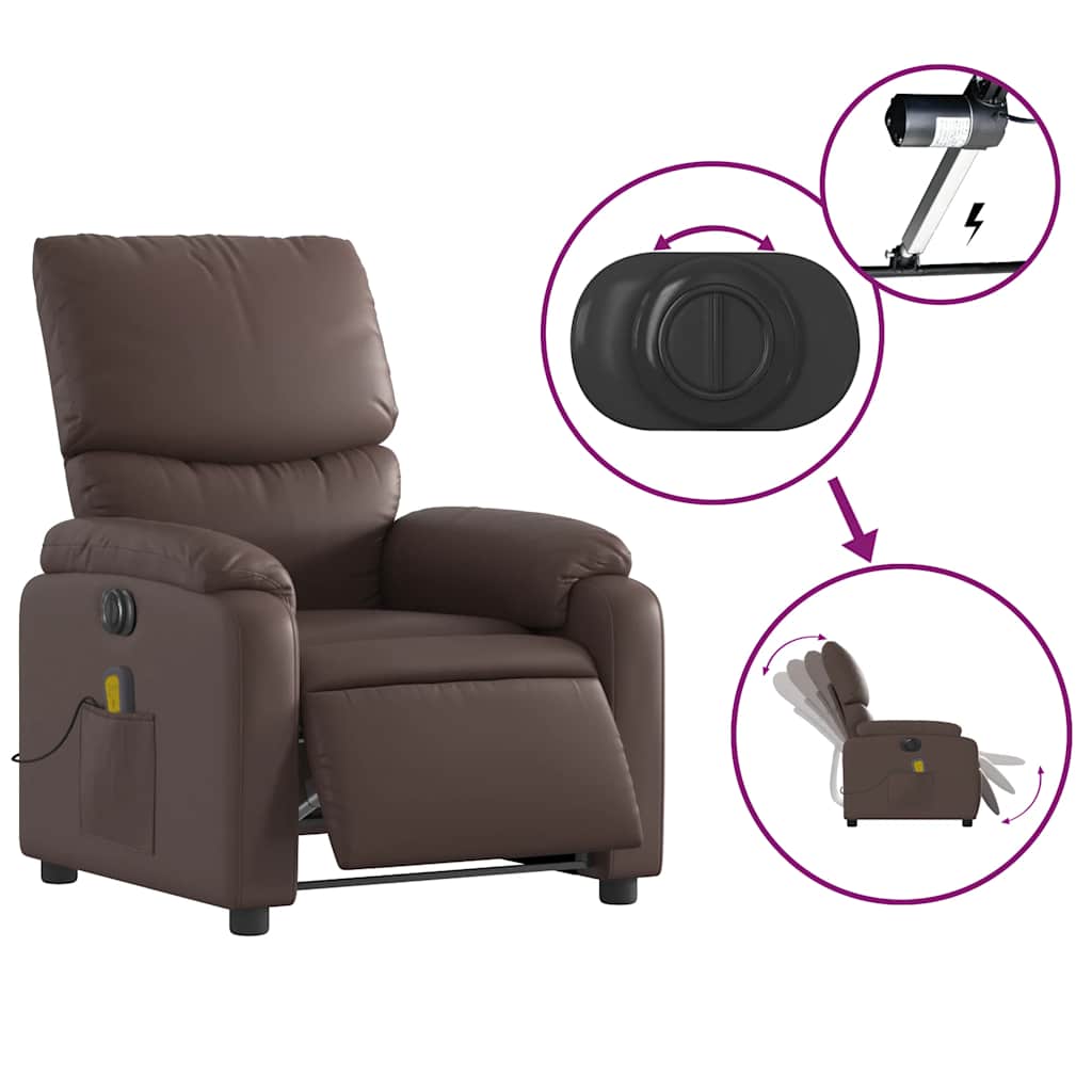 Fauteuil de massage inclinable électrique marron similicuir - XIOS