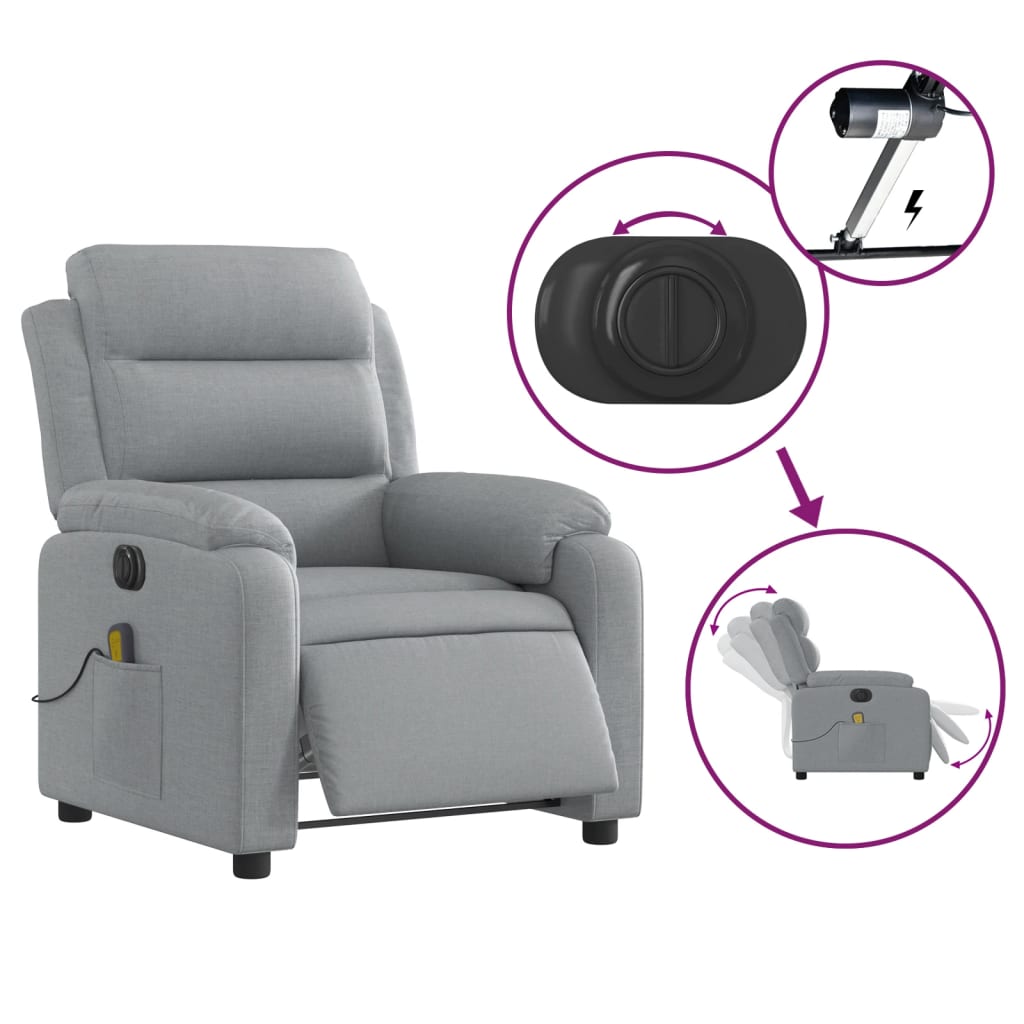 Fauteuil de massage inclinable électrique gris clair tissu - XIOS