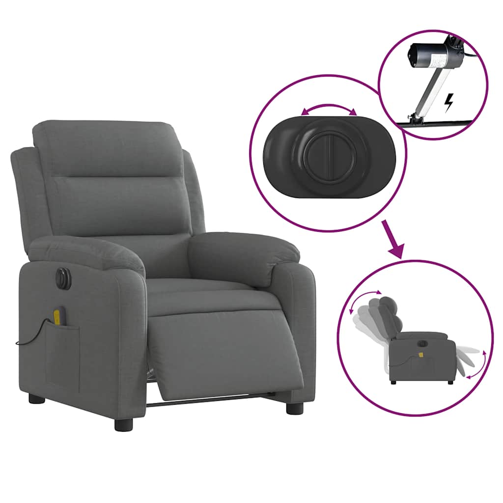 Fauteuil inclinable de massage électrique gris foncé tissu - XIOS