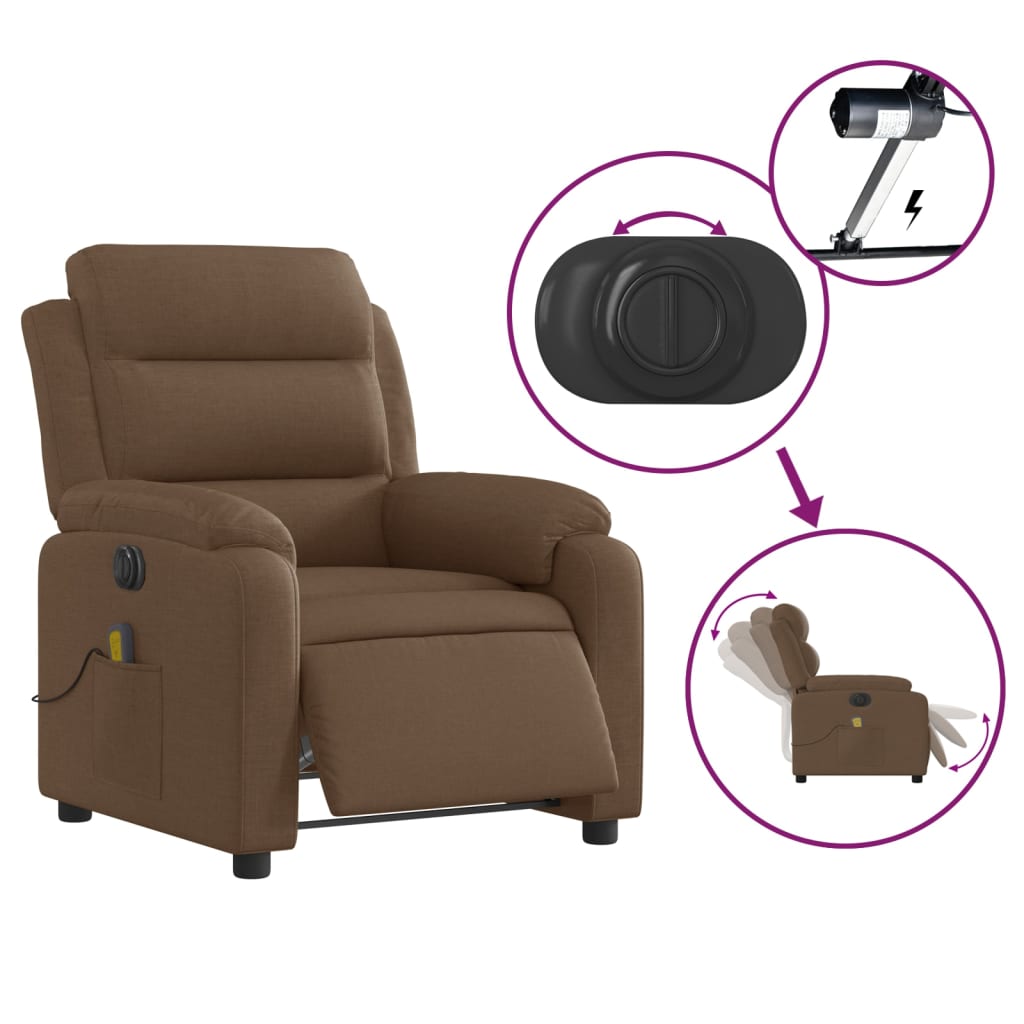Fauteuil inclinable de massage électrique marron tissu - XIOS
