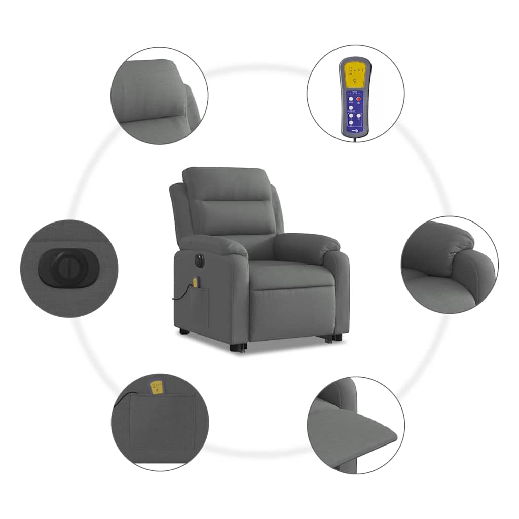 Fauteuil inclinable de massage électrique Gris foncé Tissu - XIOS