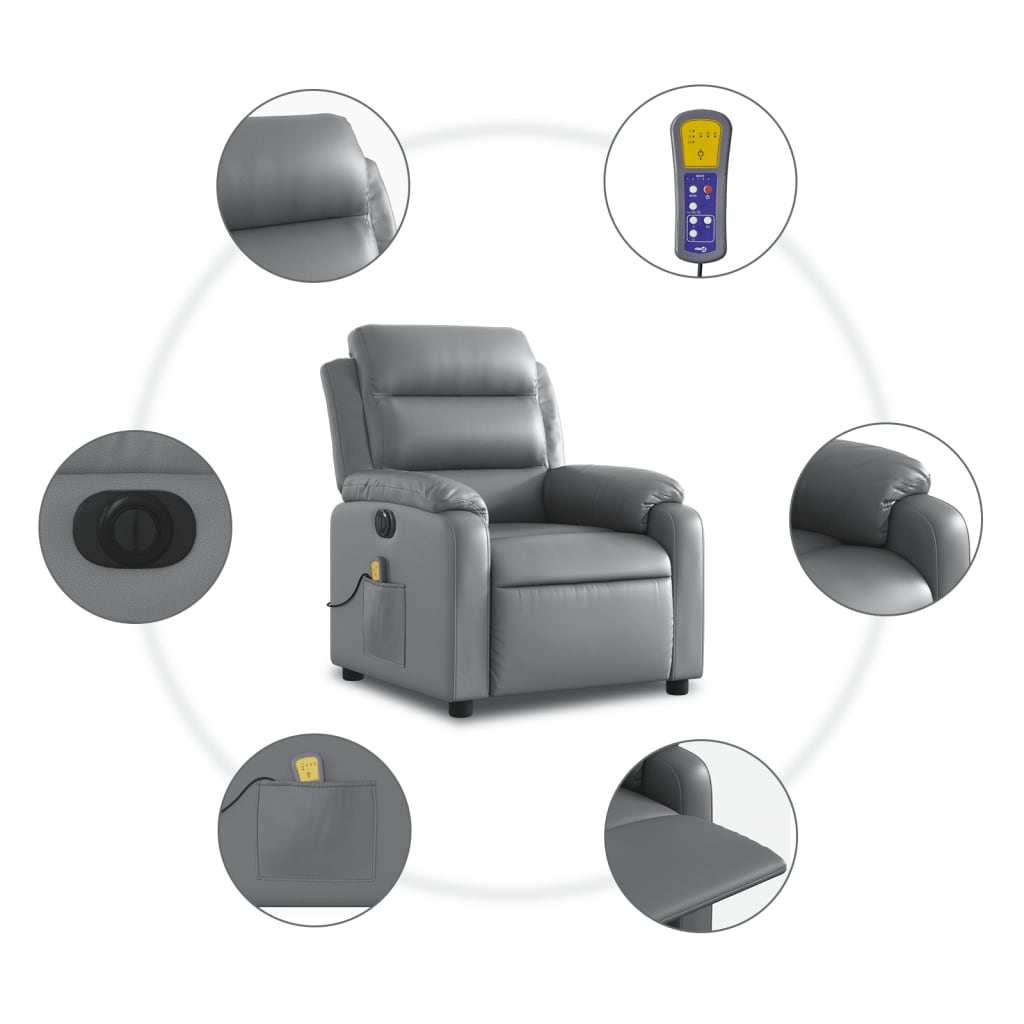 Fauteuil de massage inclinable électrique gris similicuir - XIOS