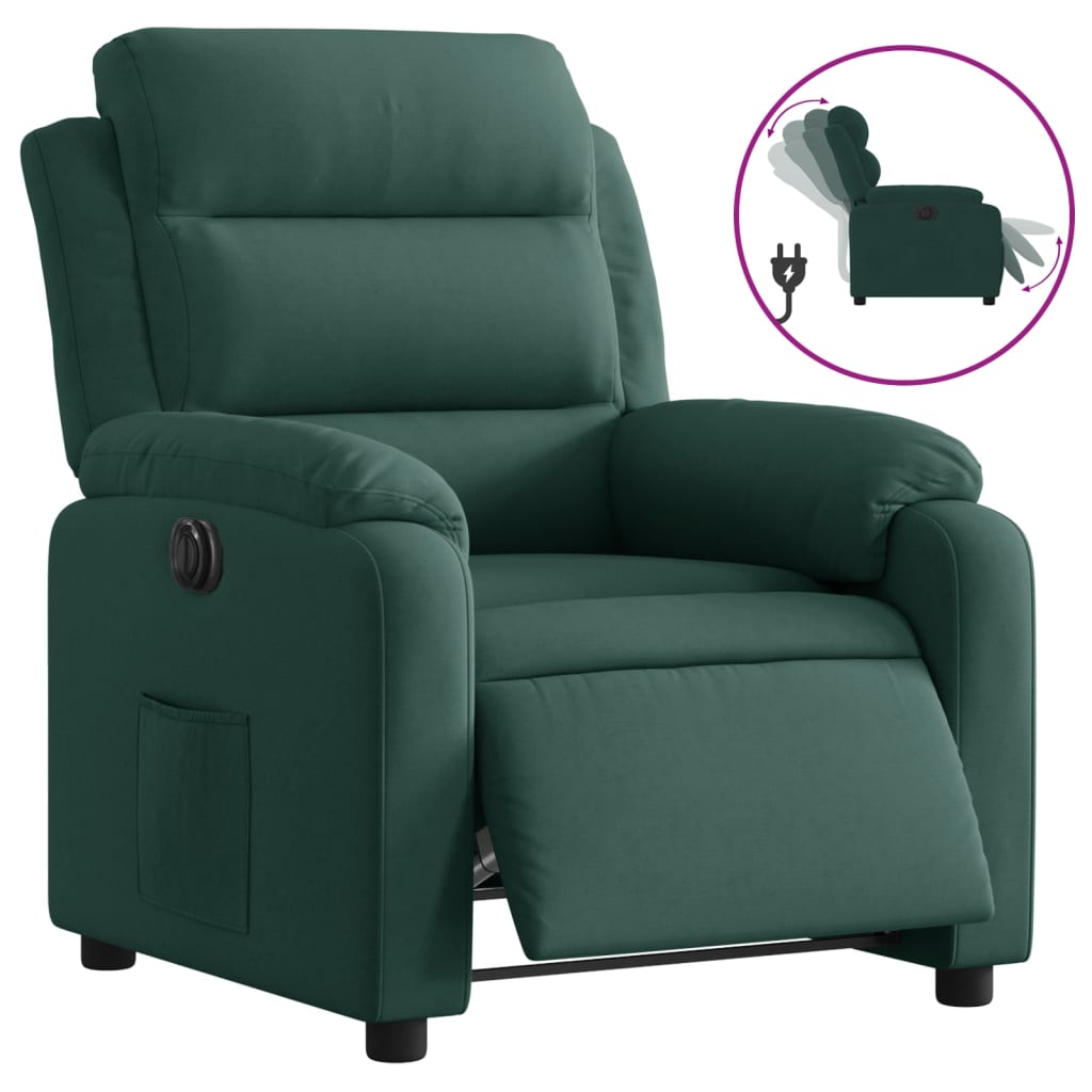 Fauteuil inclinable électrique vert foncé velours - XIOS