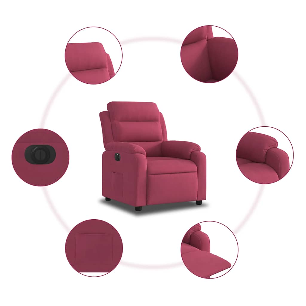 Fauteuil inclinable électrique rouge bordeaux velours - XIOS