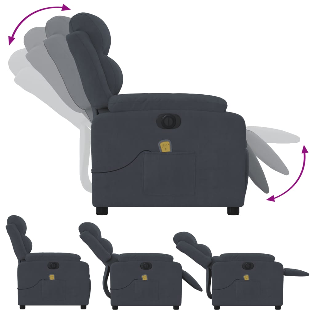 Fauteuil inclinable de massage électrique gris foncé velours - XIOS
