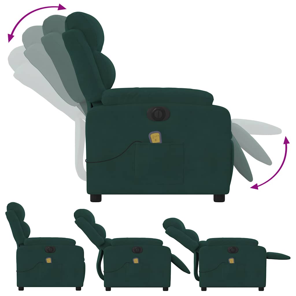 Fauteuil inclinable de massage électrique vert foncé velours - XIOS