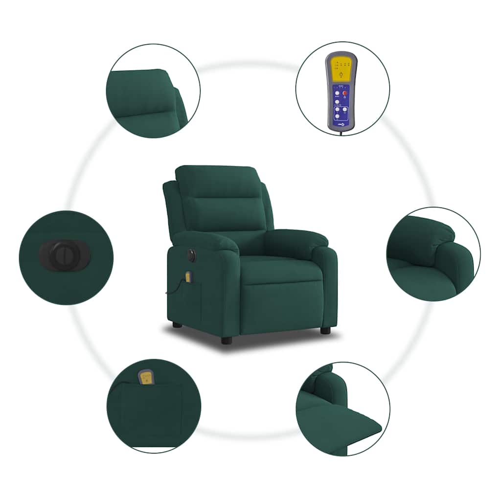 Fauteuil inclinable de massage électrique vert foncé velours - XIOS
