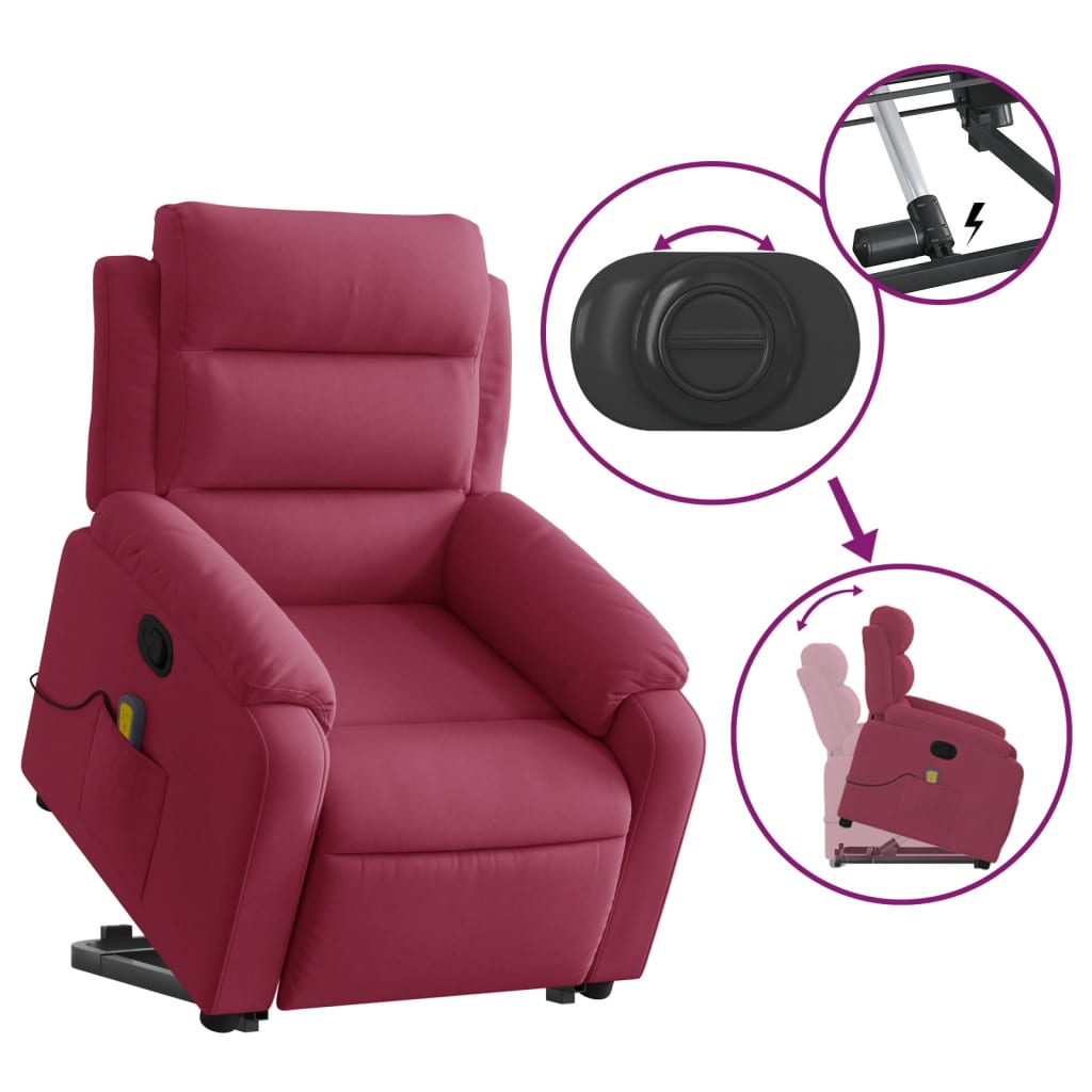 Fauteuil de massage inclinable Rouge bordeaux Velours Fauteuils vidaXL   
