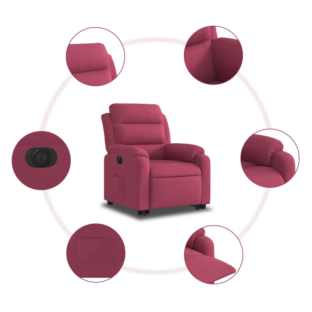 Fauteuil inclinable électrique rouge bordeaux velours - XIOS