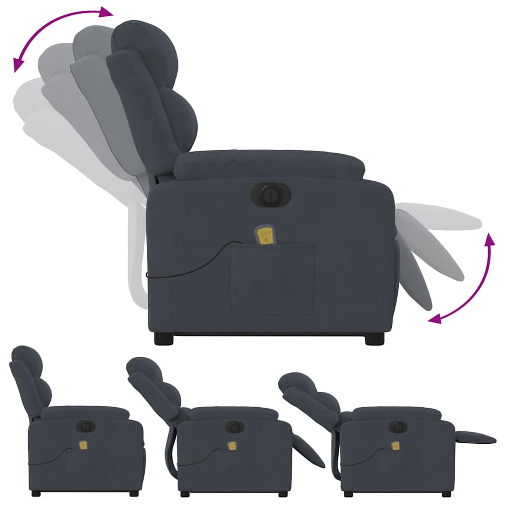 Fauteuil inclinable de massage électrique gris foncé velours - XIOS