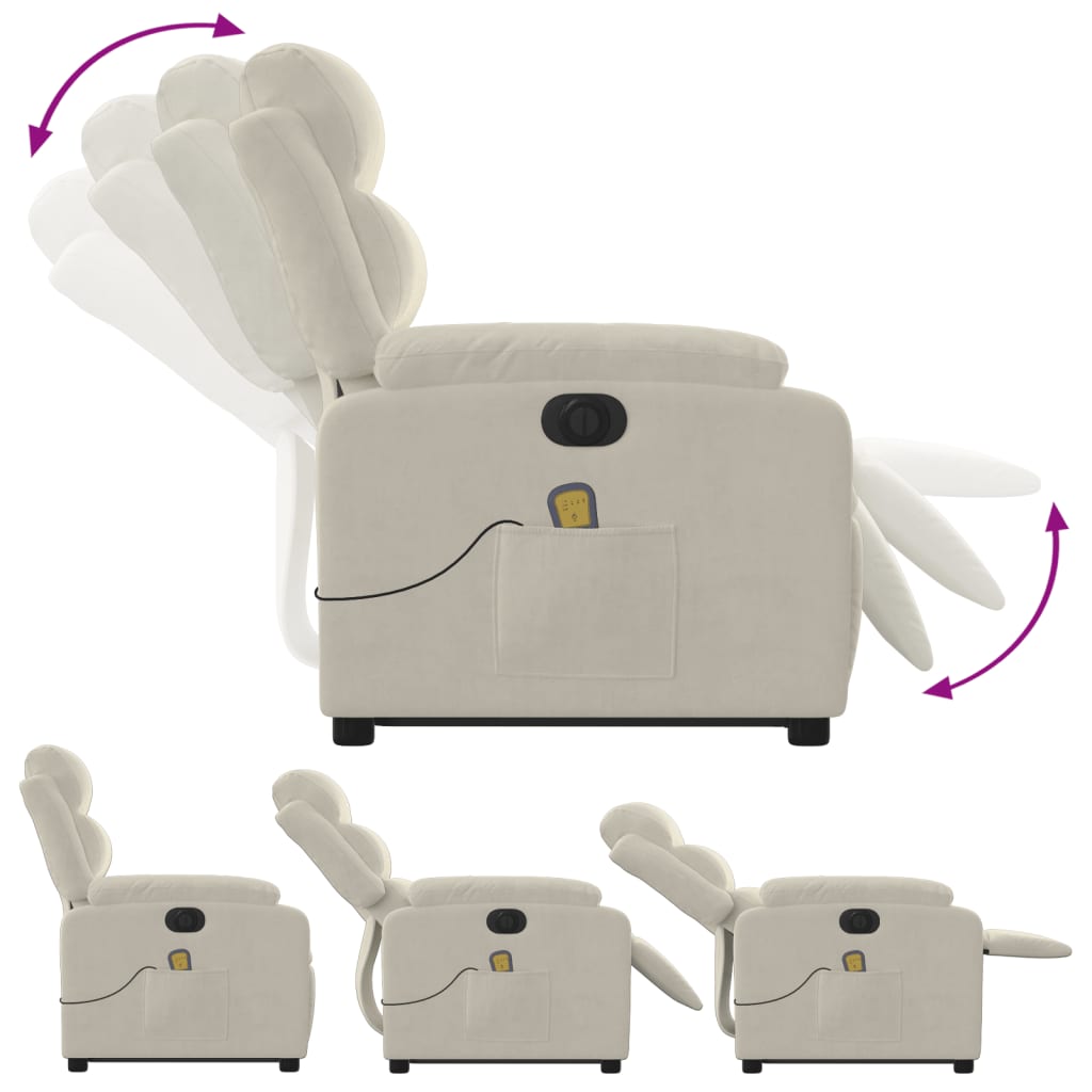 Fauteuil inclinable de massage électrique crème velours - XIOS